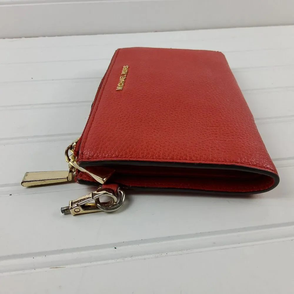 Michael Kors MK Pebbled Leather Double Zip Snap Wallet Wristlet Clutch